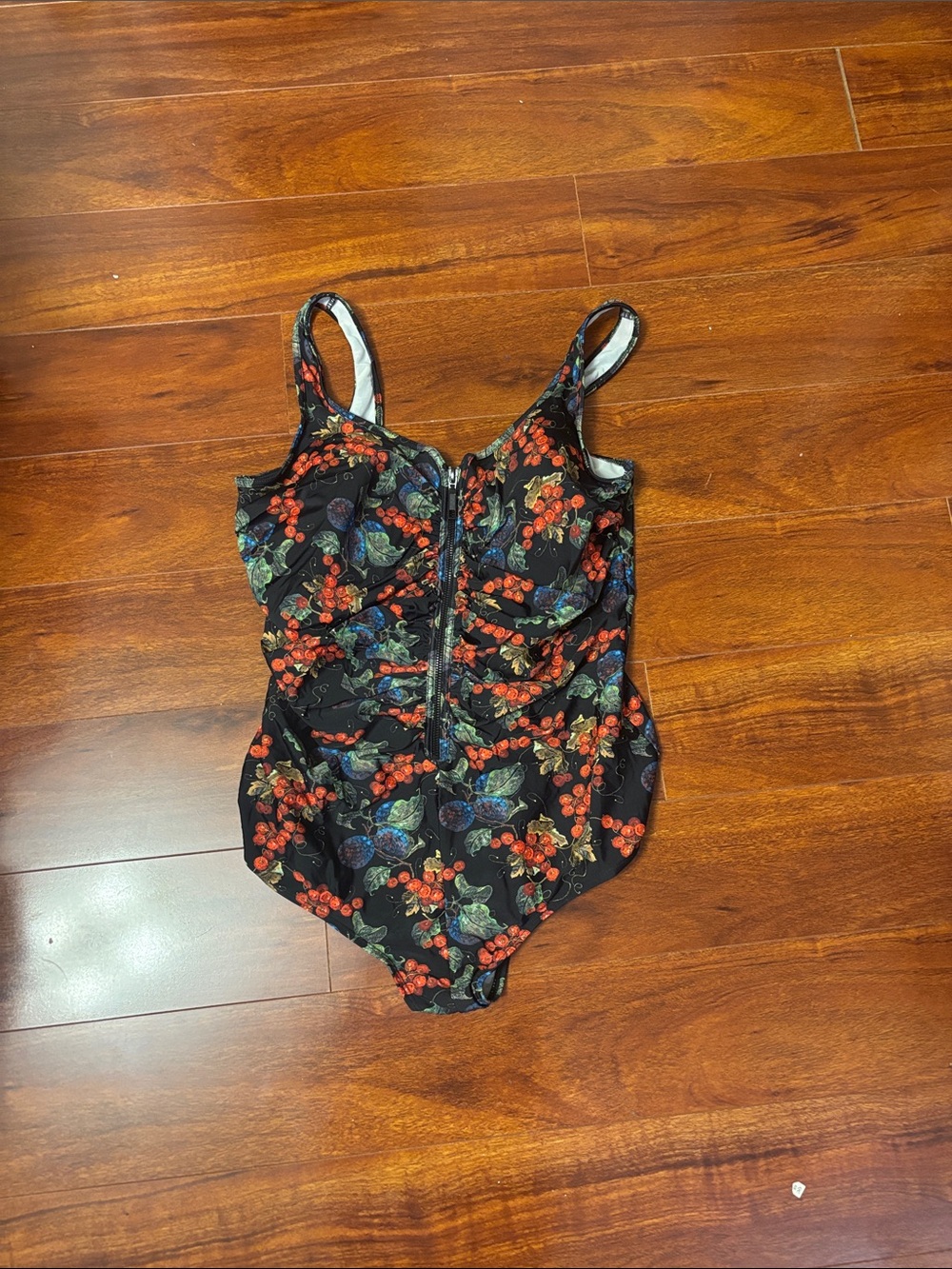 Women’s Floral Berry Print One-Piece Swimsuit - Black/Red